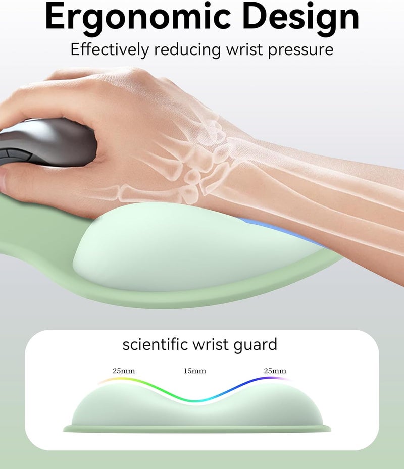 eulps Mouse Pad with Gel Wrist Rest, Ergonomic Comfortable Computer Wrist Support for Laptop, Pain Relief Mousepad with Non-Slip PU Base for Office & Home (Green) - Image 2